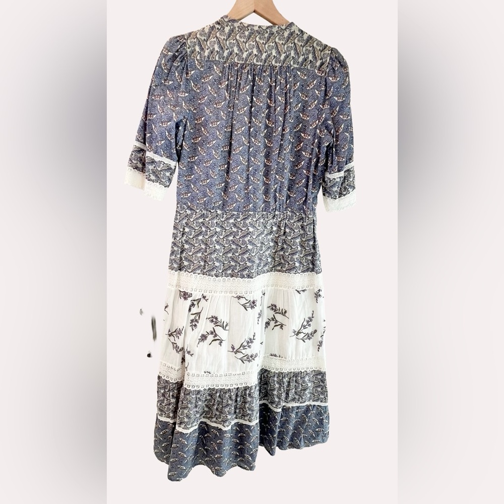 La Vie Rebecca Taylor Patchwork Floral Prairie Midi Dress Cotton Lace Trim - Picture 8 of 15